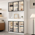 Bibliotheque gris clair avec eclairage LED 6 portes et 3 tiroirs