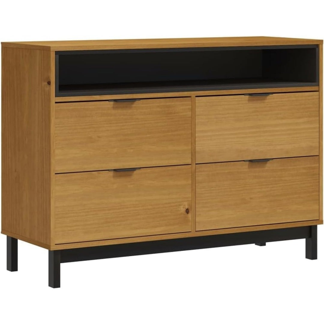 Chiffonnier rangement marron 4 tiroirs rustique