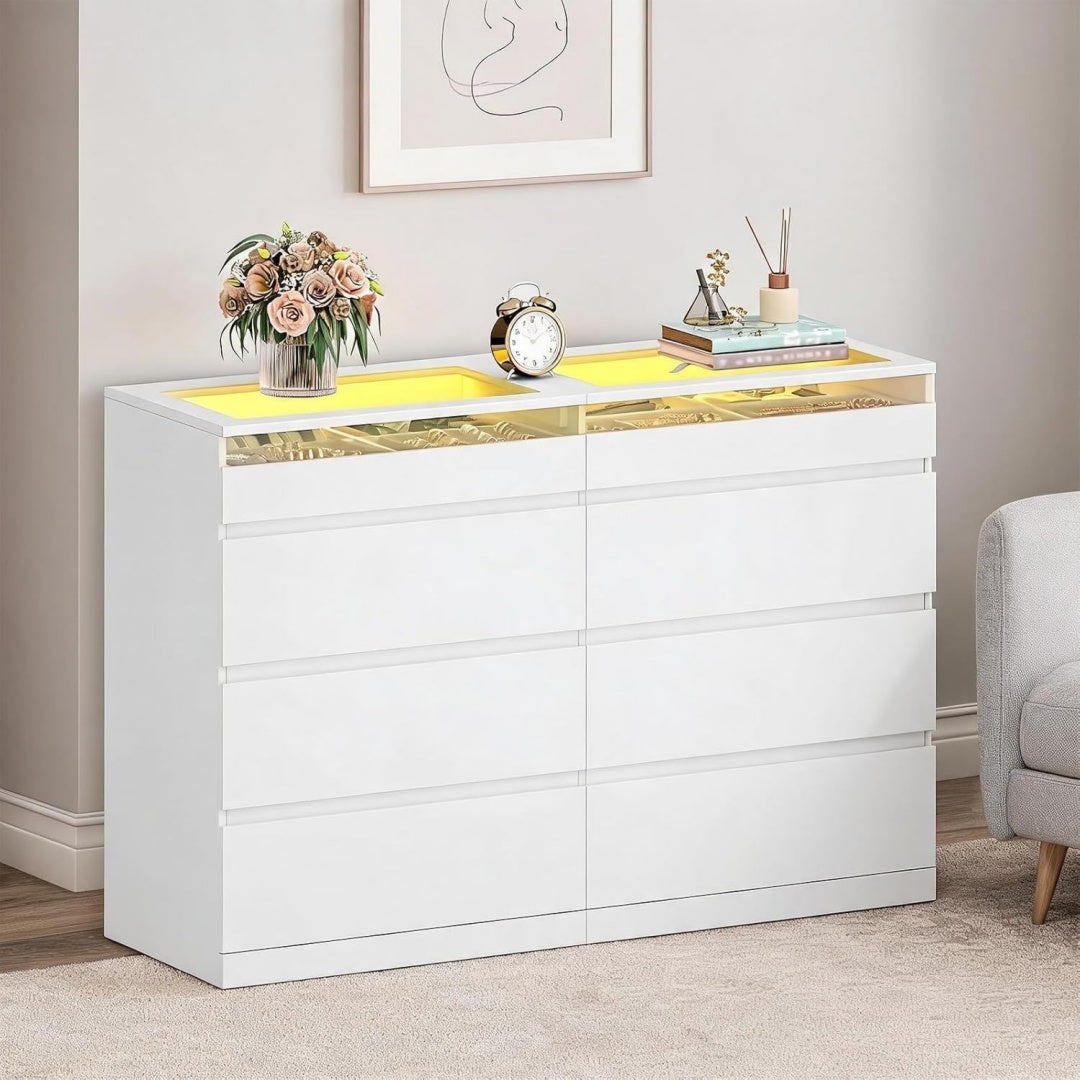 Commode avec plateau en verre trempe gris clair style scandinave