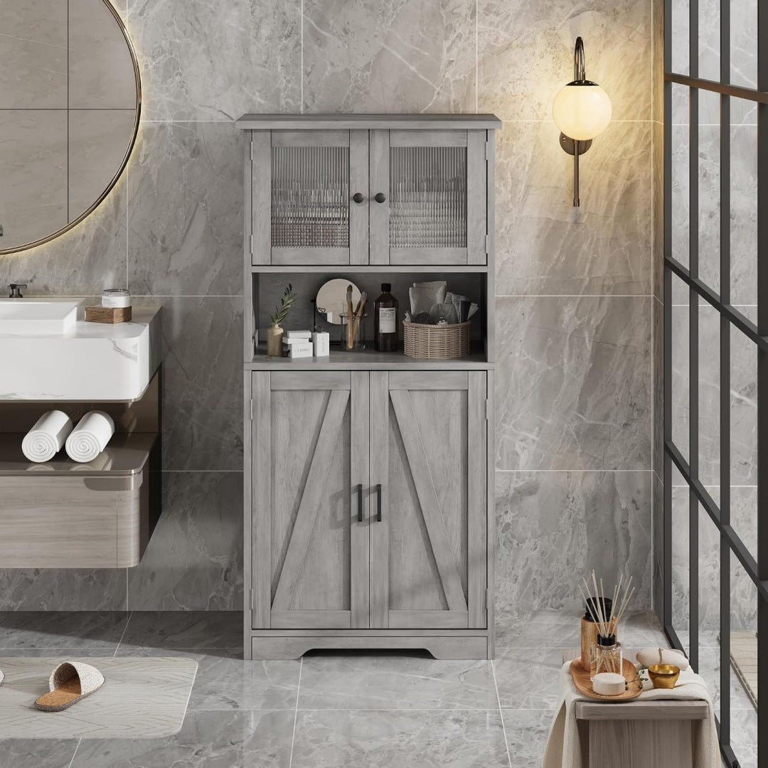 Armoire haute gris en bois, portes & 4 portes