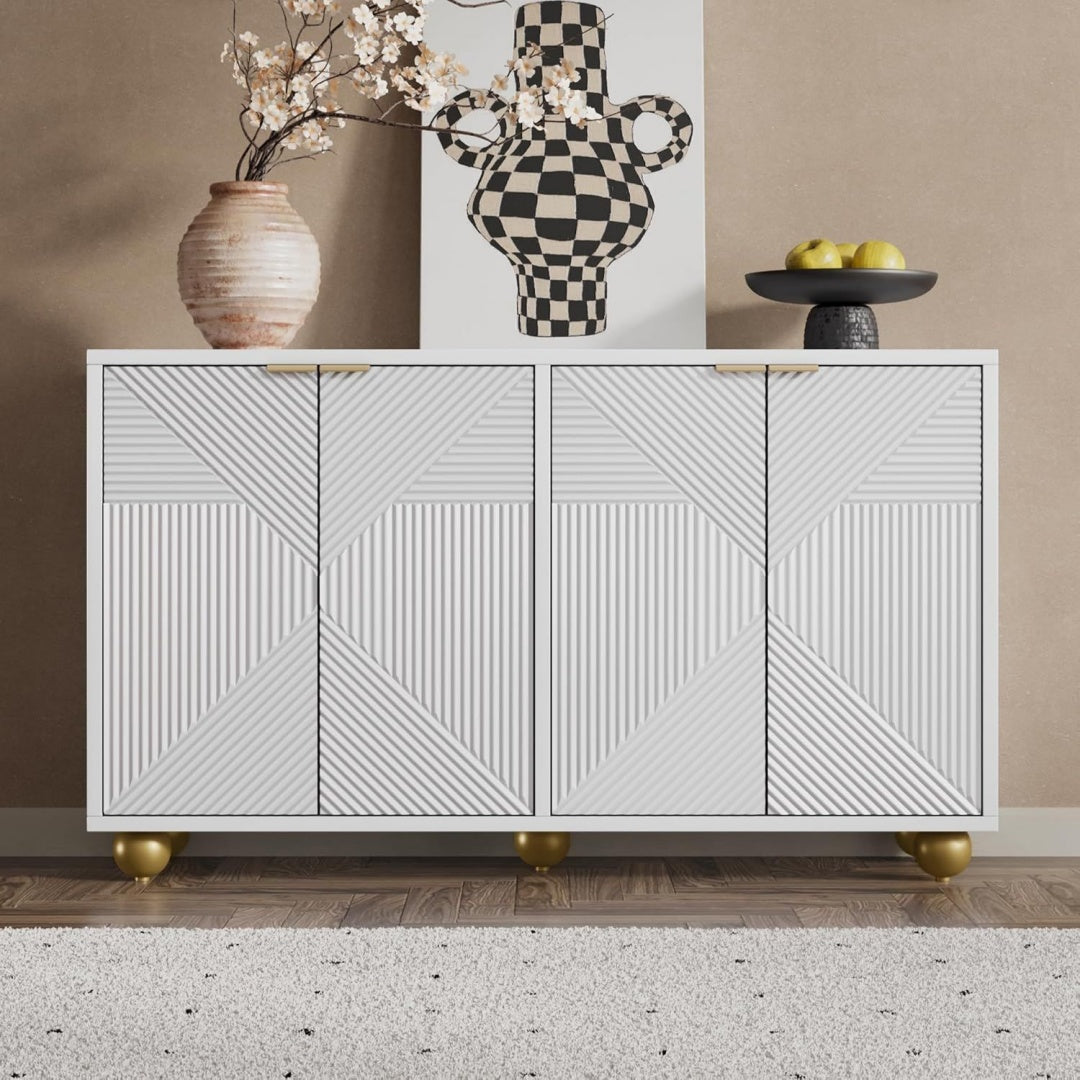 Buffet gris clair en MDF, style vintage, rangement spacieux