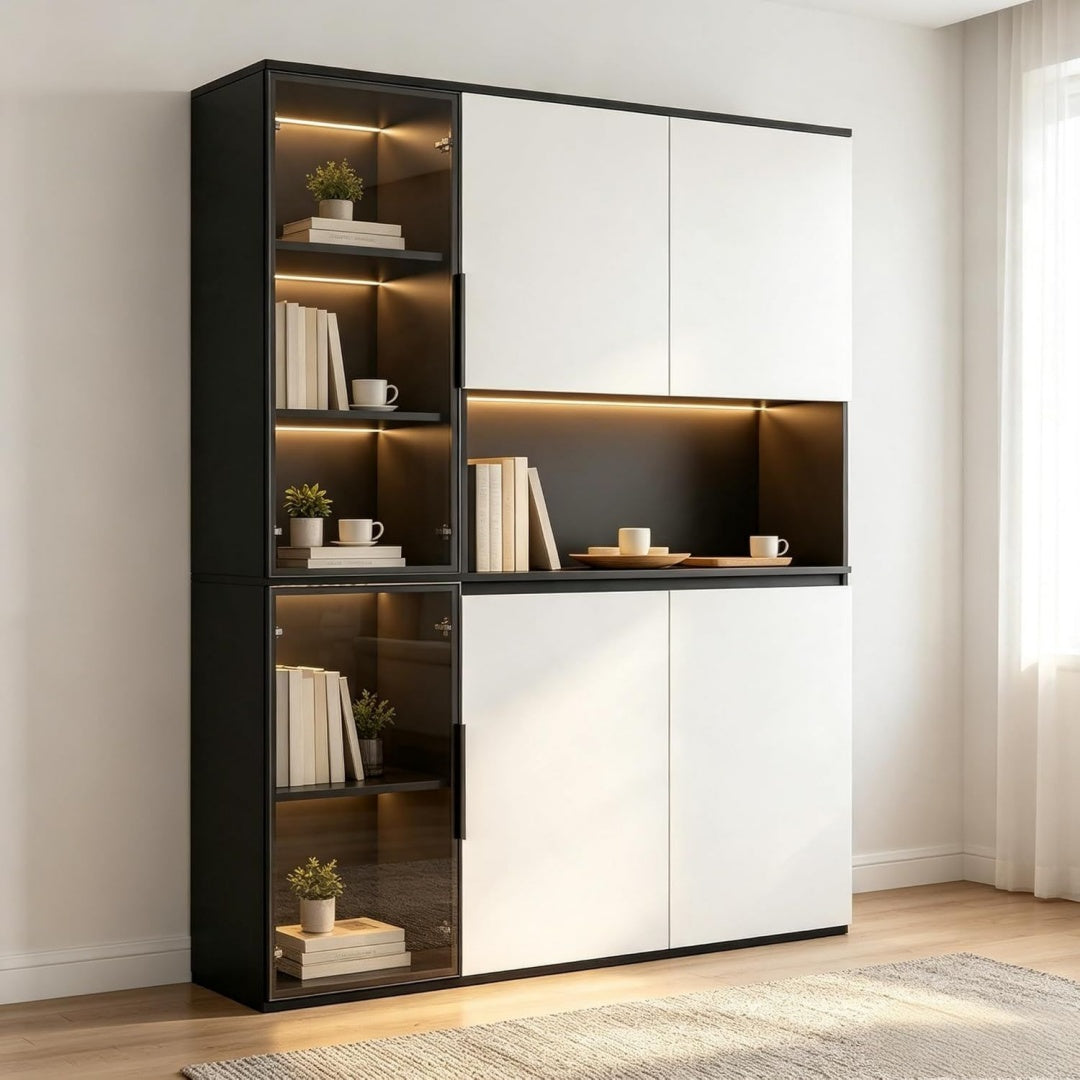Vitrine spacieuse en MDF et verre