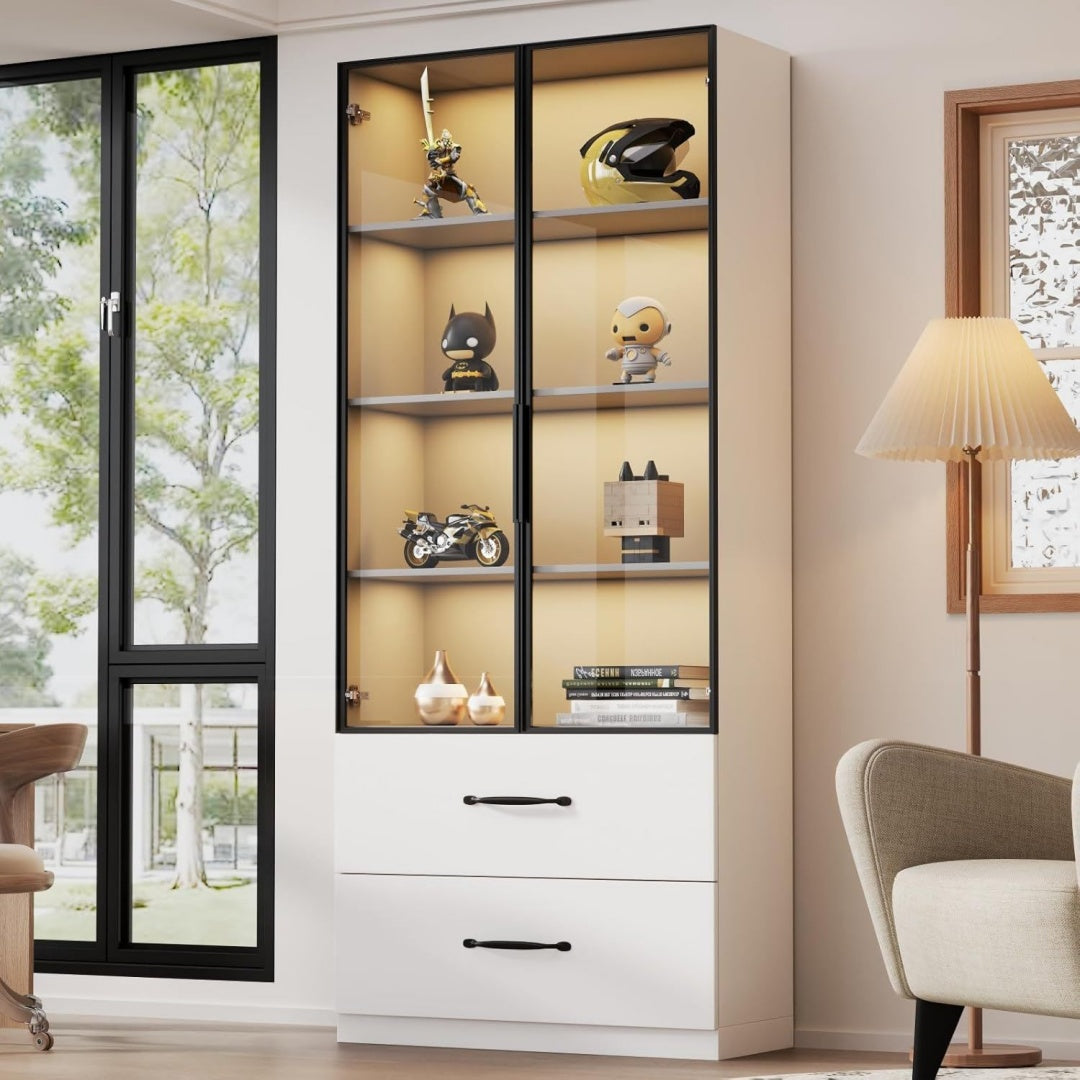 Style, vitrine gris clair en panneau de particules 2 portes