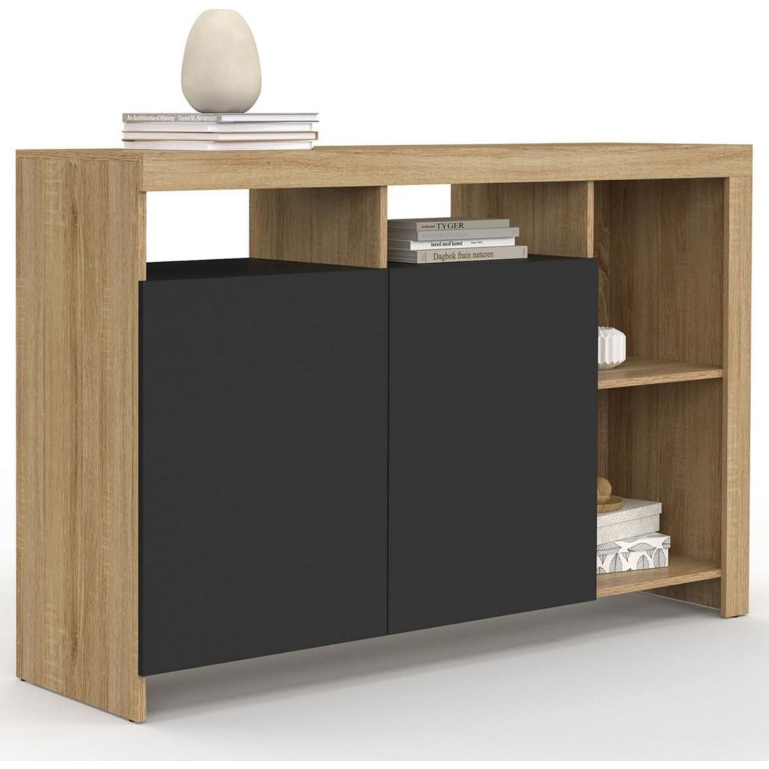 Enfilade marron 4 etageres reglables, bois ingenierie et style contemporain