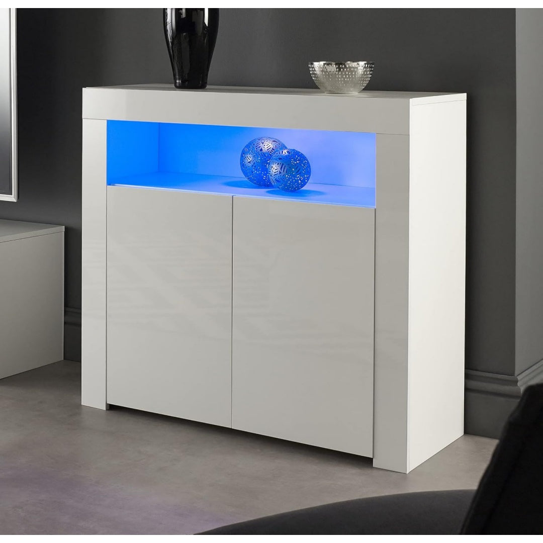 Pratique buffet gris en bois d'ingenierie avec eclairage LED