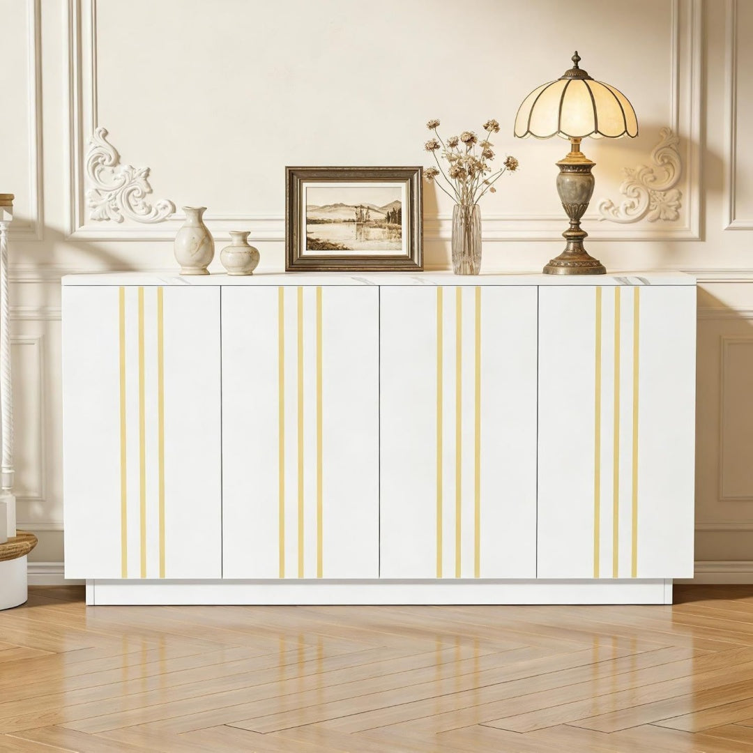elegante vaisselier beige en panneau de particules style moderne 4 portes