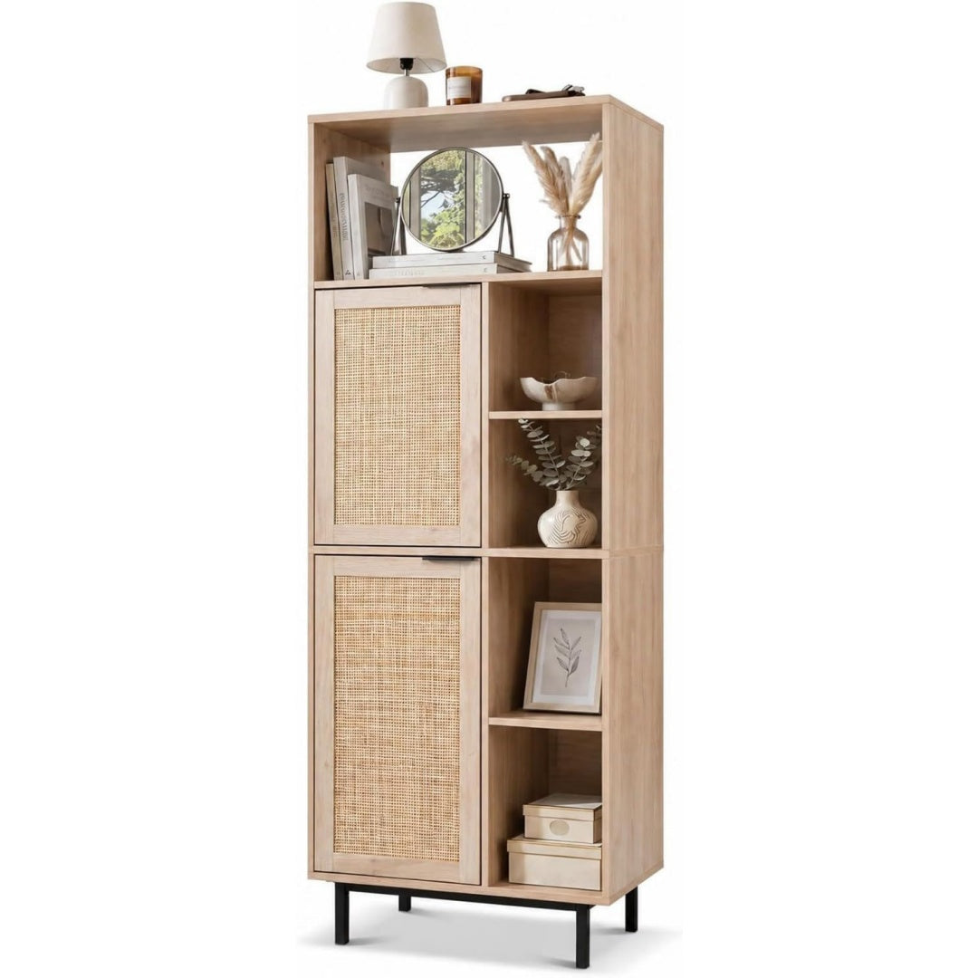Chiffonnier beige finition metal etagere ouverte